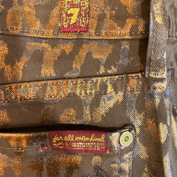 7 For All Mankind Metallic Gold & Brown Animal Print Leopard Skinny Jeans size 6 - Picture 14 of 16